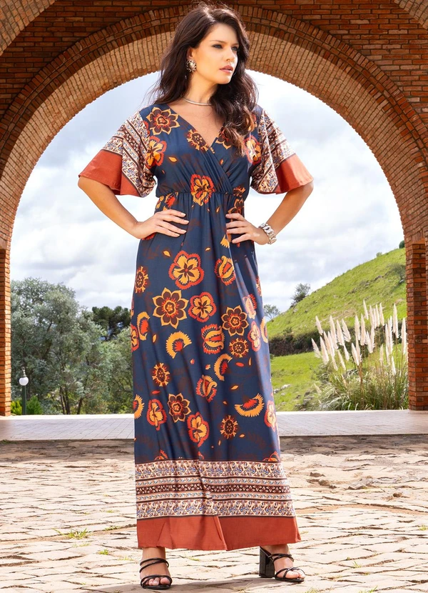 Quintess - Vestido Floral Boho em Malha Fria 3