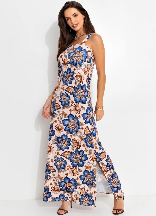 Quintess - Vestido Longo Floral em Malha Fria com Fenda Lateral 8