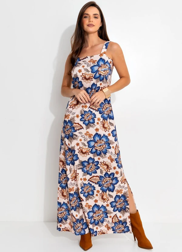Quintess - Vestido Longo Floral em Malha Fria com Fenda Lateral 7