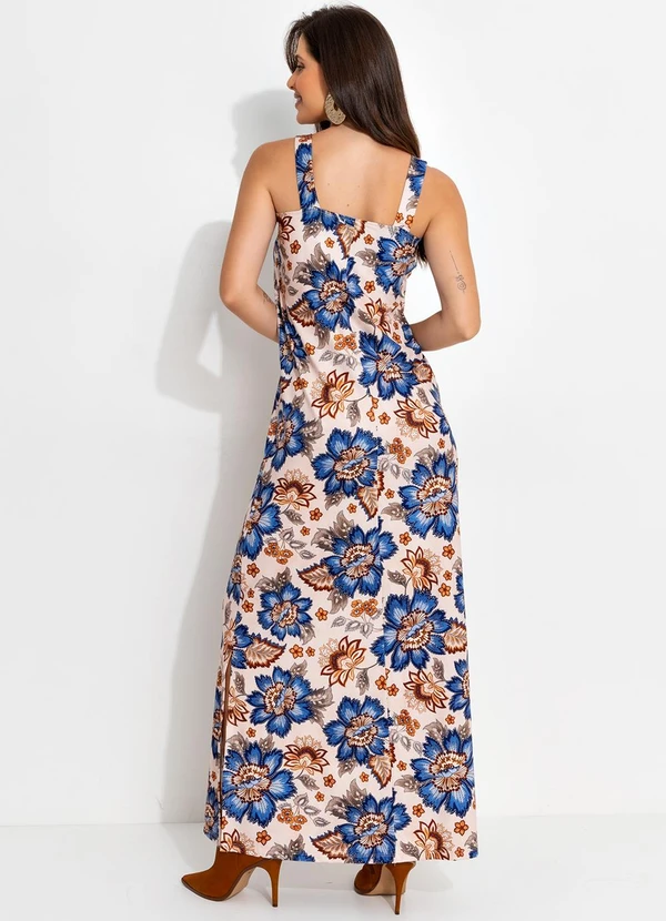 Quintess - Vestido Longo Floral em Malha Fria com Fenda Lateral 6