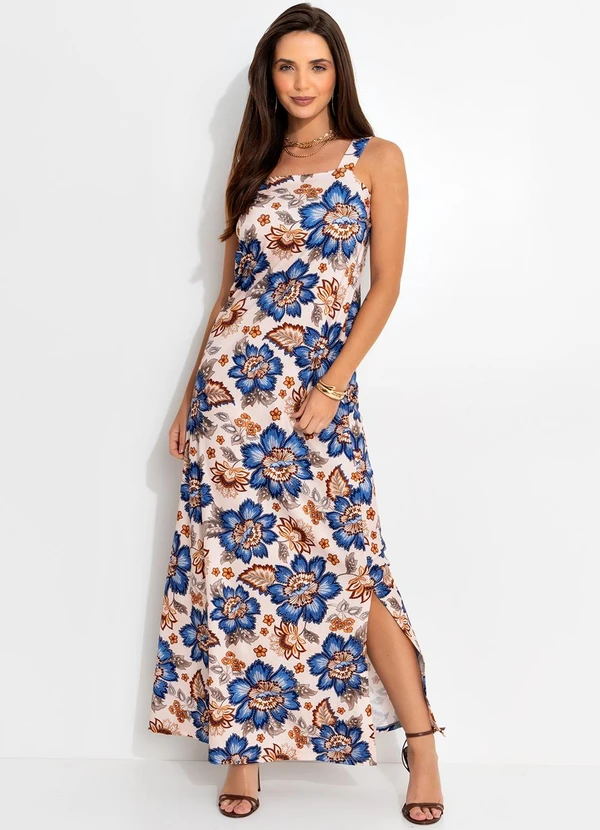Quintess - Vestido Longo Floral em Malha Fria com Fenda Lateral 5