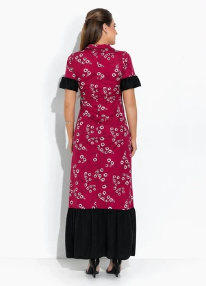 Rosalie - Vestido Floral Bordô Gola Laço - ROSALIE