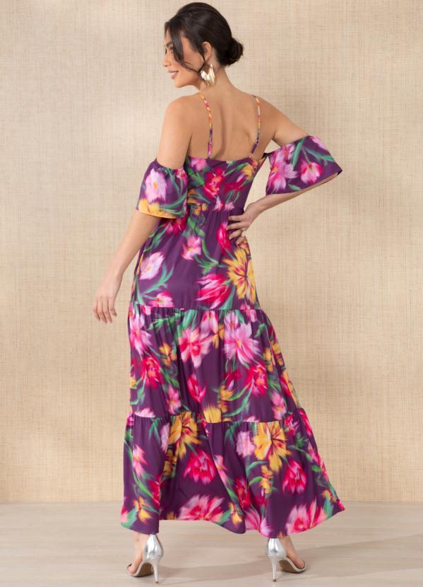 Outlet - Vestido Floral Borrado de Camadas em Crepe Plano 2