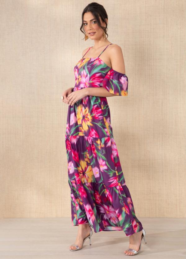 Outlet - Vestido Floral Borrado de Camadas em Crepe Plano 3