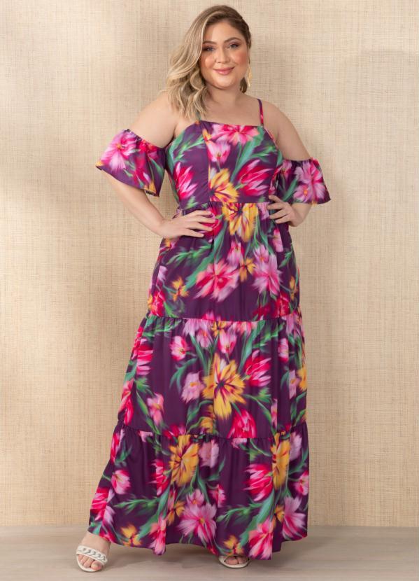 Outlet - Vestido Floral Borrado de Camadas em Crepe Plano 6