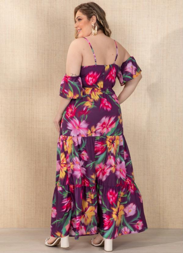 Outlet - Vestido Floral Borrado de Camadas em Crepe Plano 7