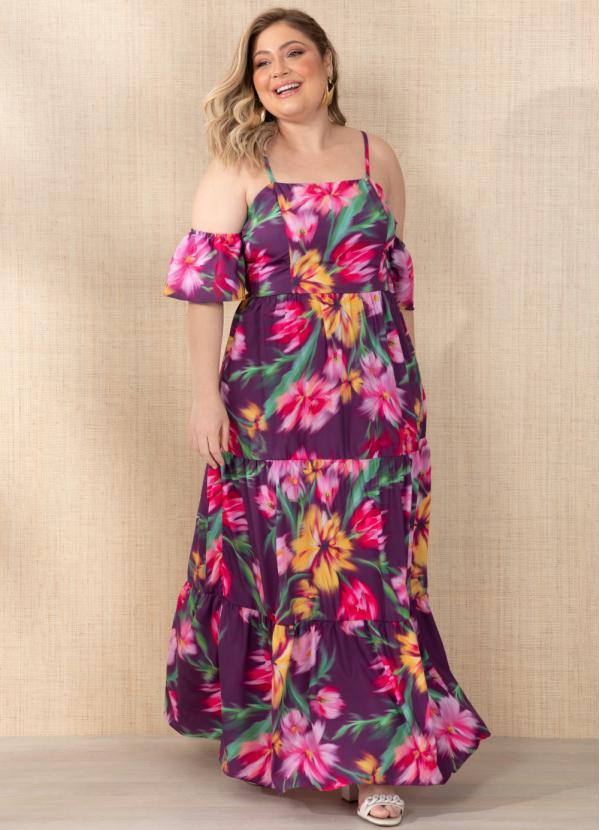 Outlet - Vestido Floral Borrado de Camadas em Crepe Plano 8