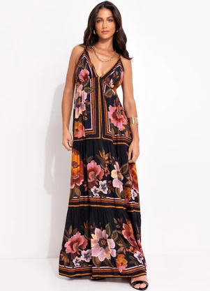 Farm - Vestido Floral Cleo Preto - FARM