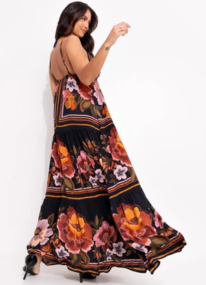 Farm - Vestido Floral Cleo Preto - FARM