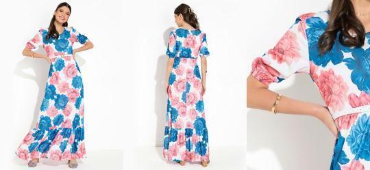 Vestido Floral com Mangas .