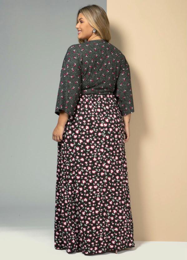 Quintess - Vestido Floral com Poá Preto com Mangas Ampla 4