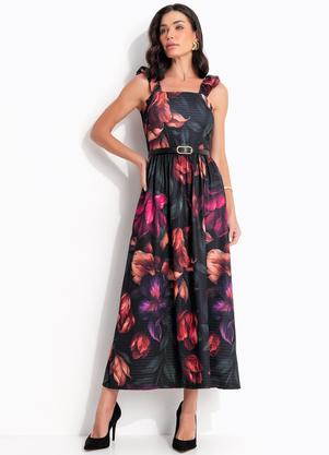 Vestido (Floral Dark) em Malha Fria Texturizada