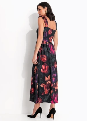 Quintess - Vestido Floral Dark em Malha Fria Texturizada - QUINTESS