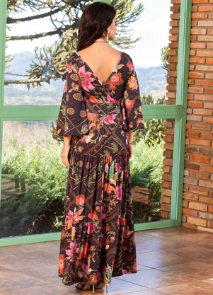 Quintess - Vestido Floral Folk em Malha Fria - QUINTESS