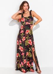 Vestido Floral Fundo Preto em Malha Fria