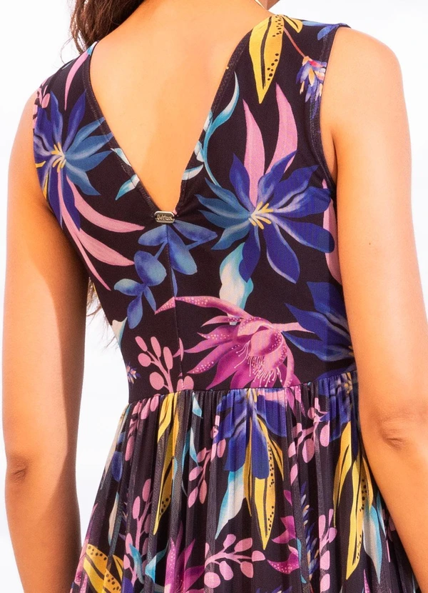 Quintess - Vestido Floral Fundo Preto em Tule 4