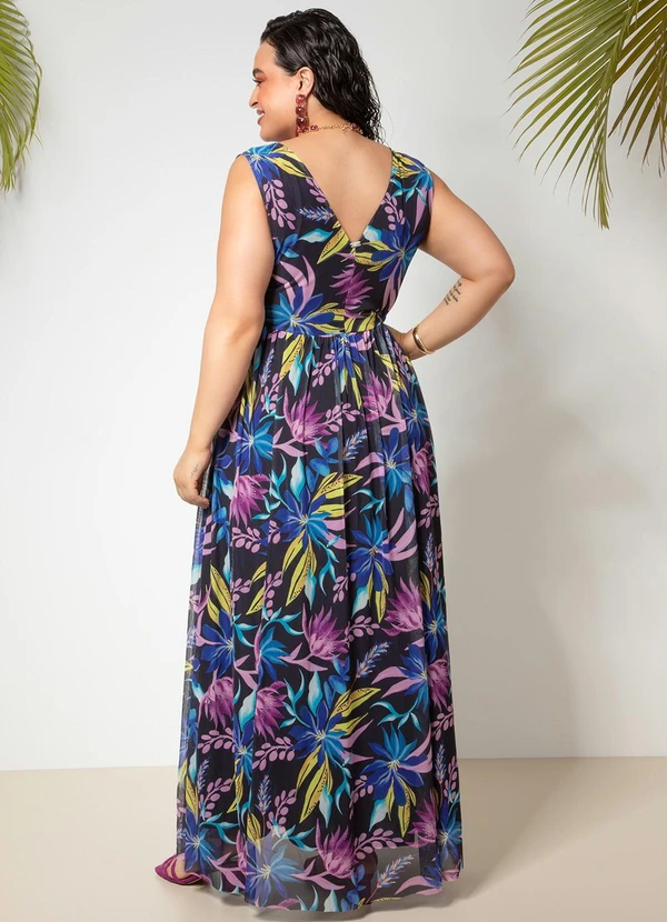 Quintess - Vestido Floral Fundo Preto em Tule 6