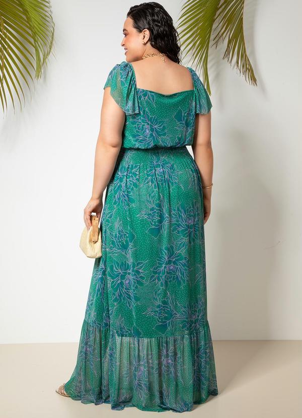 Quintess - Vestido Floral Fundo Verde em Tule 4