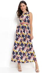 Vestido Floral Grande em Jersey Acetinado
