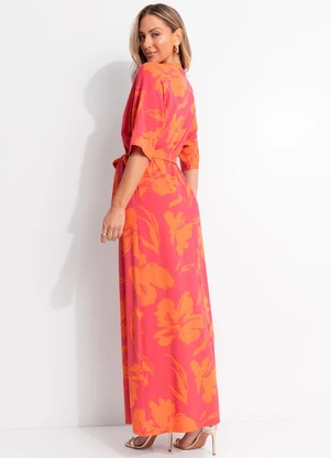 Quintess - Vestido Floral Laranja em Malha de Viscose - QUINTESS