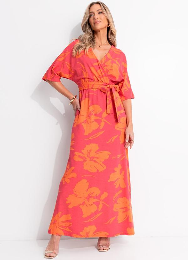 Vestido (Floral Laranja) em Malha de Viscose