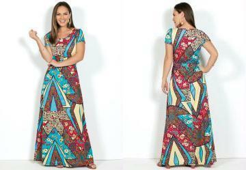 Vestido Floral Longo Mangas Curtas