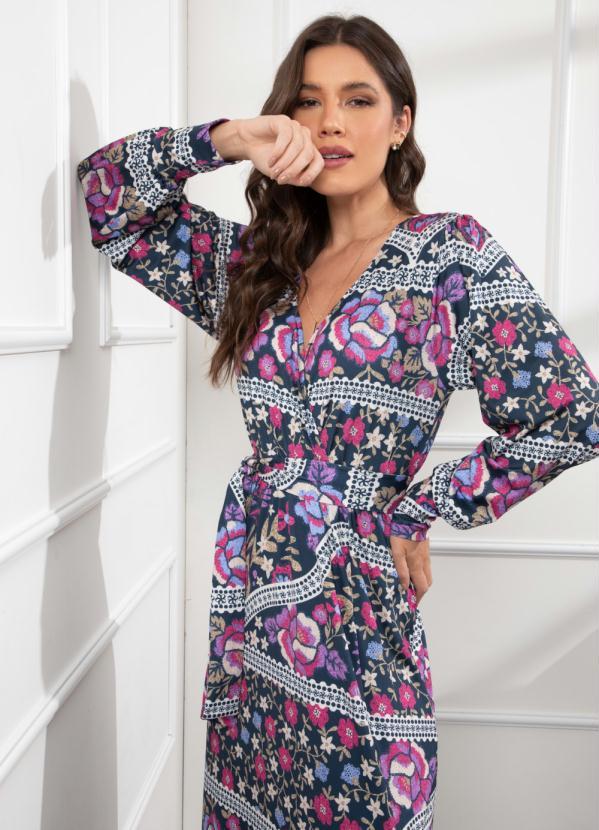 Quintess - Vestido Floral Marinho com Decote Transpassado 2