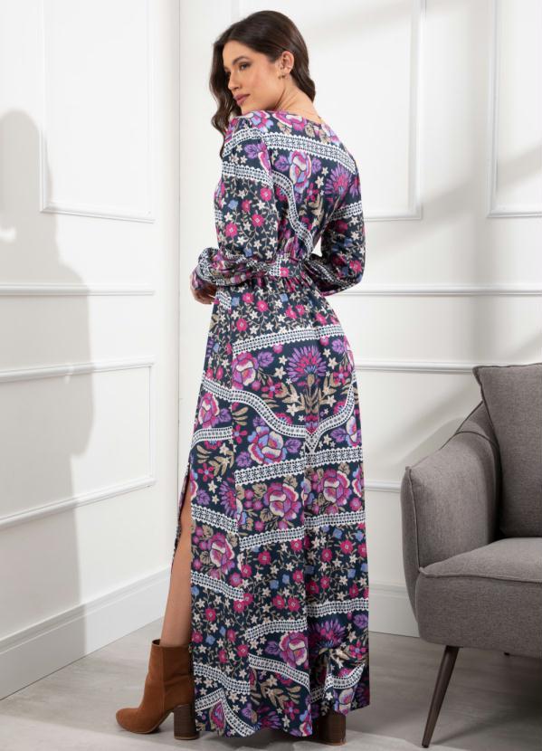 Quintess - Vestido Floral Marinho com Decote Transpassado 3