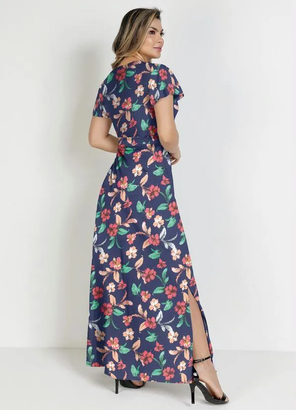 Rosalie - Vestido Floral Marinho com Faixa Moda Evangélica 2