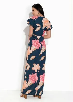 Rosalie - Vestido Floral Marinho com Manga - ROSALIE
