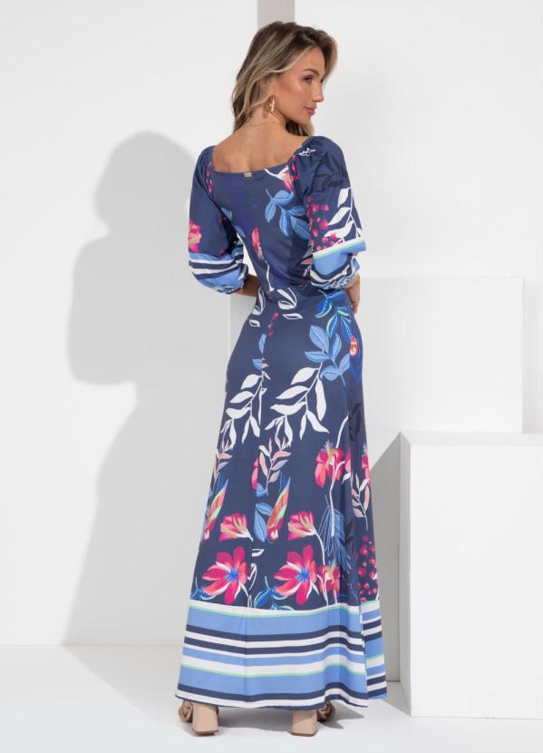 Outlet - Vestido Floral Marinho com Recortes Vazados 2