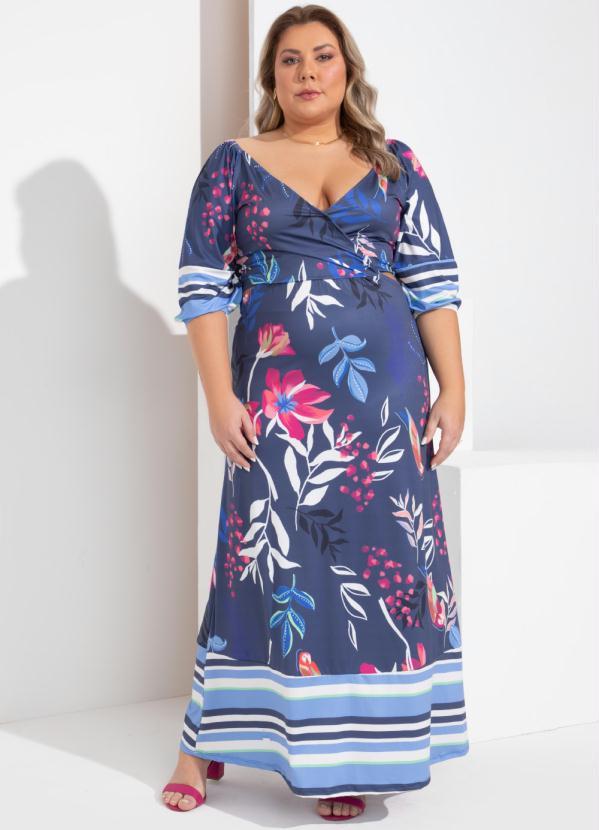 Outlet - Vestido Floral Marinho com Recortes Vazados 5