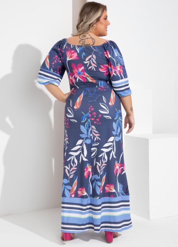 Outlet - Vestido Floral Marinho com Recortes Vazados 6