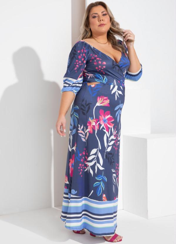 Outlet - Vestido Floral Marinho com Recortes Vazados 7