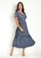 Moda Pop - VestidoFloral Marinho Manga Curta e Babado Barra - variação: Floral Marinho