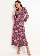 Vestido Floral Marrom em Malha Fria