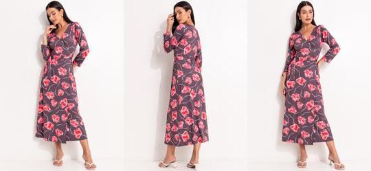 Vestido Floral Marrom em Malha Fria