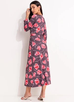 Quintess - Vestido Floral Marrom em Malha Fria - QUINTESS