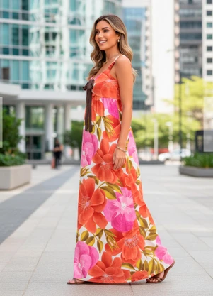 Quintess - Vestido Floral Maxi em Malha Fria - QUINTESS