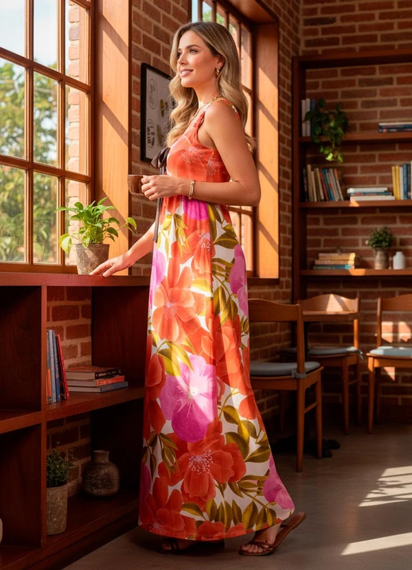Quintess - Vestido Floral Maxi em Malha Fria 4