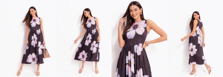 Vestido Floral Maxi em Malha Fria