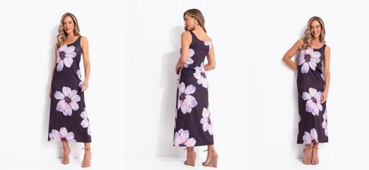 Vestido Floral Maxi em Malha Fria