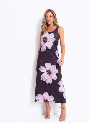Quintess - Vestido Floral Maxi em Malha Fria - QUINTESS