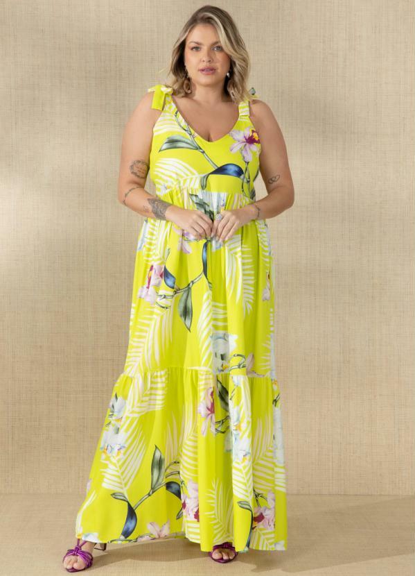 Quintess - Vestido Floral Neon em Viscose Plana Digital