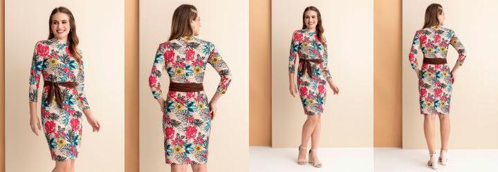 Vestido Floral Nude com Faixa