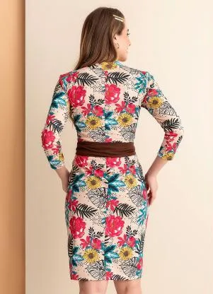Rosalie - Vestido Floral Nude com Faixa - ROSALIE