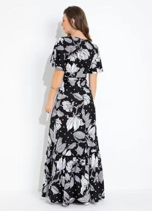 Moda Pop - Vestido Floral Preta com Faixa - MODA POP