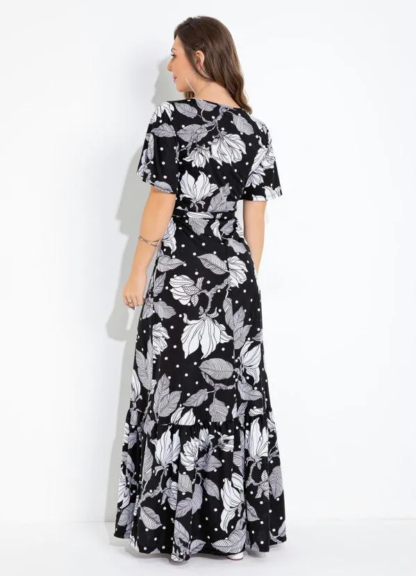 Moda Pop - Vestido Floral Preta com Faixa 2