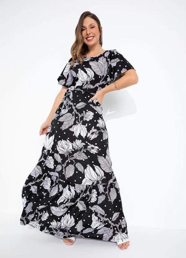 Moda Pop - Vestido Floral Preta com Faixa 3