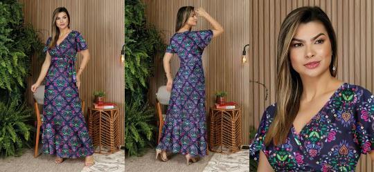 Vestido Floral Preto com Babado